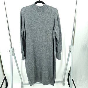 Muji 100% Wool Mock Neck Relaxed Fit Midi Sweater Dress L Gray